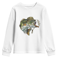 Funny Smoking Bass Fish Youth Sweatshirt Bass Fishing Lover Graphic