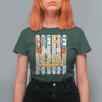 Funny Striped Teacher Back To School T Shirt For Women Here We Go Again Welcome Back