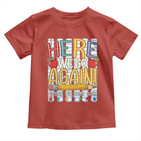 Funny Striped Teacher Back To School Toddler T Shirt Here We Go Again Welcome Back