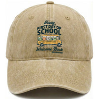 School Bus Driver Gift Washed Cotton Baseball Cap Happy First Day Of School