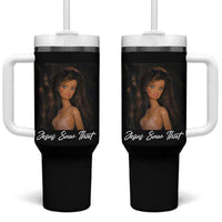 Funny Sassy Christian Doll Face Meme Tumbler With Handle Jesus Saw That