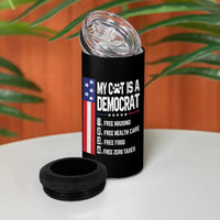 Funny My Cat Is A Democrat 4 in 1 Can Cooler Tumbler Lazy Cat Political Humor