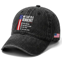 Funny My Cat Is A Democrat Washed Cotton Baseball Cap Lazy Cat Political Humor