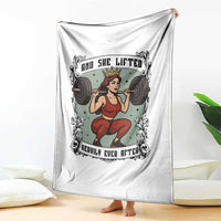 And She Lifted Heavily Ever After Throw Blanket Women Weightlifting Humor Gift - Wonder Print Shop
