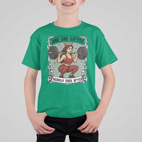 And She Lifted Heavily Ever After T Shirt For Kid Women Weightlifting Humor Gift - Wonder Print Shop