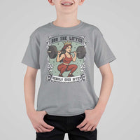 And She Lifted Heavily Ever After T Shirt For Kid Women Weightlifting Humor Gift - Wonder Print Shop