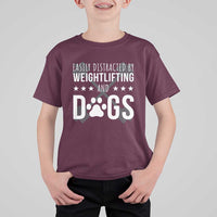 Easily Distracted By Weightlifting And Dogs T Shirt For Kid Funny Gym Gift - Wonder Print Shop