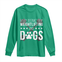 Easily Distracted By Weightlifting And Dogs Long Sleeve Shirt Funny Gym Gift - Wonder Print Shop