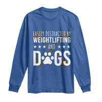 Easily Distracted By Weightlifting And Dogs Long Sleeve Shirt Funny Gym Gift - Wonder Print Shop