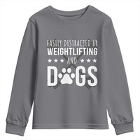 Easily Distracted By Weightlifting And Dogs Youth Sweatshirt Funny Gym Gift - Wonder Print Shop