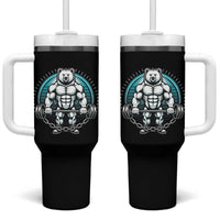 Funny Gym Workout Humor Tumbler With Handle Cute Weightlifting Bear Gift