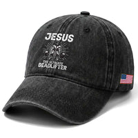 Funny Christian Gym Gift Washed Cotton Baseball Cap Jesus The Ultimate Deadlifter