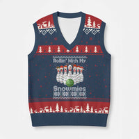 Rollin With My Snowmies V-Neck Knit Sweater Vest Funny Xmas Bowling Ugly Sweater Gift - Wonder Print Shop