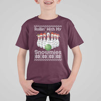Rollin With My Snowmies T Shirt For Kid Funny Christmas Bowling Ugly Sweater Gift - Wonder Print Shop