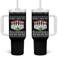 Rollin With My Snowmies Tumbler With Handle Funny Christmas Bowling Ugly Sweater Gift - Wonder Print Shop