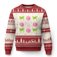 Pink Bow Coquette Tennis Lover Ugly Christmas Sweater Funny Tennis Girl Gift - Wonder Print Shop