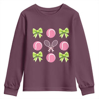 Pink Bow Coquette Tennis Lover Youth Sweatshirt Funny Tennis Girl Gift - Wonder Print Shop