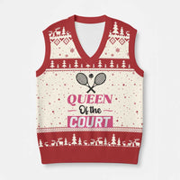 Queen Of The Court V-Neck Knit Sweater Vest Funny Tennis Girl Gift - Wonder Print Shop