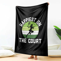 Happiest On The Court Throw Blanket Vintage Retro Tennis Girl Gift - Wonder Print Shop