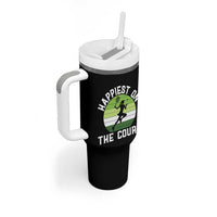 Happiest On The Court Tumbler With Handle Vintage Retro Tennis Girl Gift - Wonder Print Shop