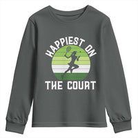 Happiest On The Court Youth Sweatshirt Vintage Retro Tennis Girl Gift - Wonder Print Shop