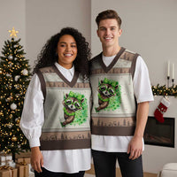 Funny Raccoon St Patricks Day V-Neck Knit Sweater Vest Irish Party Animal Gift