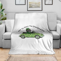 Off To Start The Shenanigans Throw Blanket Funny Irish Raccoon