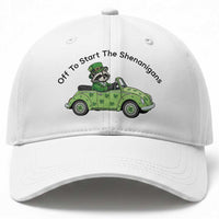 Off To Start The Shenanigans Baseball Cap Funny Irish Raccoon