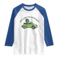Off To Start The Shenanigans Raglan Shirt Funny Irish Raccoon