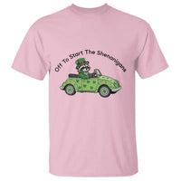 Off To Start The Shenanigans T Shirt Funny Irish Raccoon