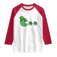 St Patricks Day Retro Gamer Eating Shamrock Lucky Gift Raglan Shirt