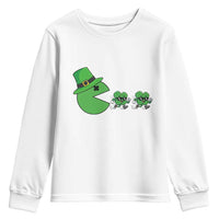 St Patricks Day Retro Gamer Eating Shamrock Lucky Gift Youth Sweatshirt