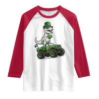 Funny St Patricks Day Dinosaur Truck Raglan Shirt Lucky Dino Gift