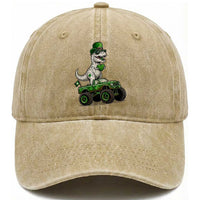 Funny St Patricks Day Dinosaur Truck Washed Cotton Baseball Cap Lucky Dino Gift