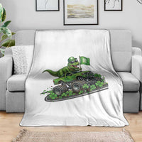 Funny St Patricks Day Dinosaur Truck Throw Blanket Irish Holiday Gift