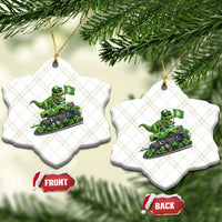 Funny St Patricks Day Dinosaur Truck Ceramic Ornament Irish Holiday Gift