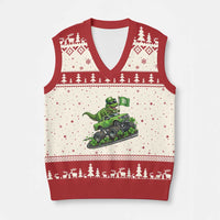 Funny St Patricks Day Dinosaur Truck V-Neck Knit Sweater Vest Irish Holiday Gift