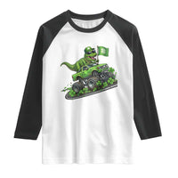 Funny St Patricks Day Dinosaur Truck Raglan Shirt Irish Holiday Gift