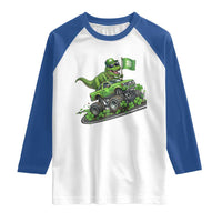 Funny St Patricks Day Dinosaur Truck Raglan Shirt Irish Holiday Gift