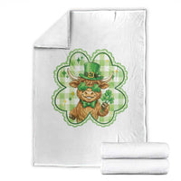 Funny Irish Highland Cow Shamrock Holiday Gift Throw Blanket