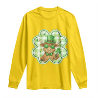 Funny Irish Highland Cow Shamrock Holiday Gift Long Sleeve Shirt