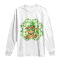Funny Irish Highland Cow Shamrock Holiday Gift Long Sleeve Shirt