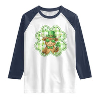 Funny Irish Highland Cow Shamrock Holiday Gift Raglan Shirt