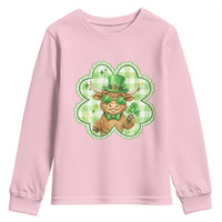 Funny Irish Highland Cow Shamrock Holiday Gift Youth Sweatshirt