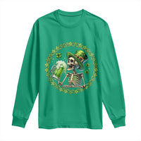 Lucky Irish Skeleton St Patricks Day Long Sleeve Shirt Beer Lover