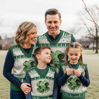 St Patricks Day Lucky Shamrock Skull Gift V-Neck Knit Sweater Vest