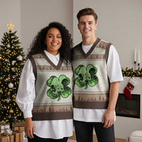 St Patricks Day Lucky Shamrock Skull Gift V-Neck Knit Sweater Vest