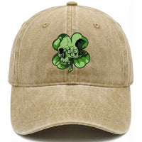 St Patricks Day Lucky Shamrock Skull Gift Washed Cotton Baseball Cap