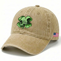 St Patricks Day Lucky Shamrock Skull Gift Washed Cotton Baseball Cap