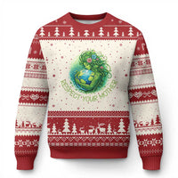 Respect Your Mother Ugly Christmas Sweater Earth Mother Hugging Planet